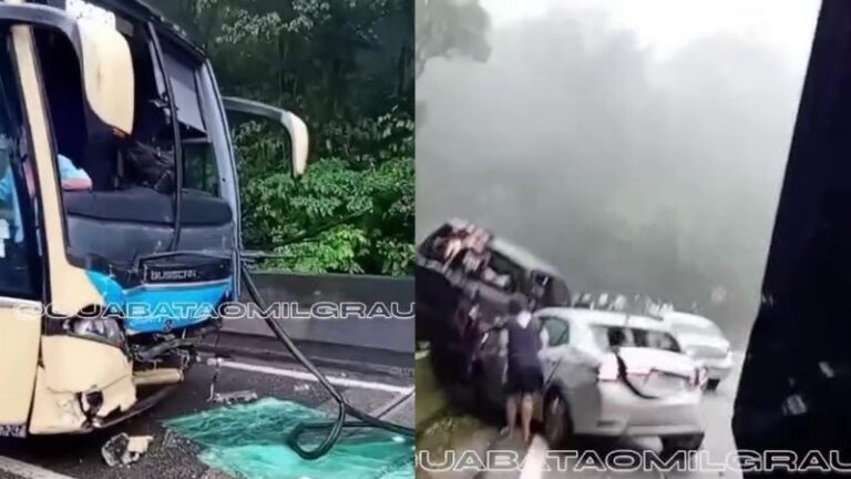 Engavetamento de dez veículos provoca bloqueio na rodovia Anchieta em Cubatão