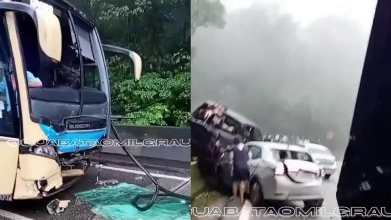 Engavetamento de dez veículos provoca bloqueio na rodovia Anchieta em Cubatão